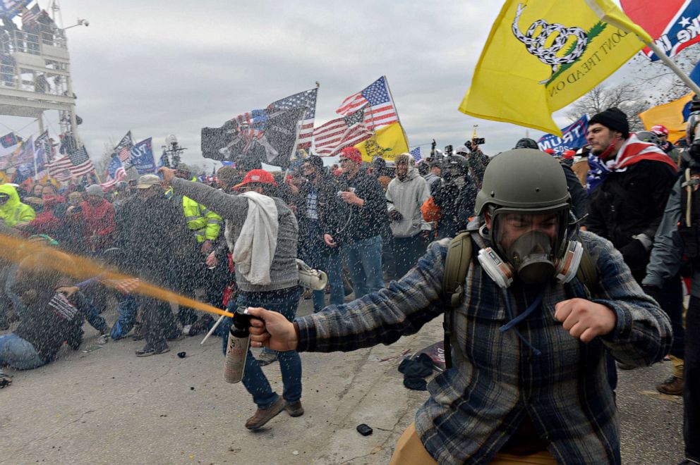 PHOTO: Trump supporters clash with police and security forces as people try to storm the US Capitol Building in Washington, on Jan. 6, 2021.