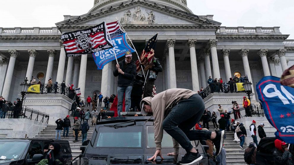 PHOTO: (Supporters of President Donald Trump protest outside the U.S. Capitol in Washington, D.C., on Jan. 6, 2021.