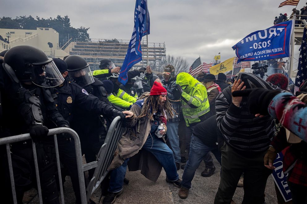 PHOTO: Trump supporters clash with police and security forces as people try to storm the US Capitol on Jan. 6, 2021.