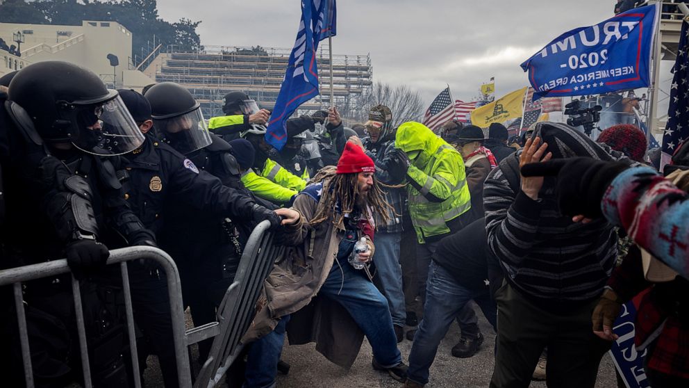 PHOTO: Trump supporters clash with police and security forces as people try to storm the US Capitol on Jan. 6, 2021.