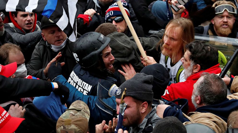 PHOTO: Pro-Trump supporters clash with police at the Capitol building in Washington on Jan. 6, 2021.
