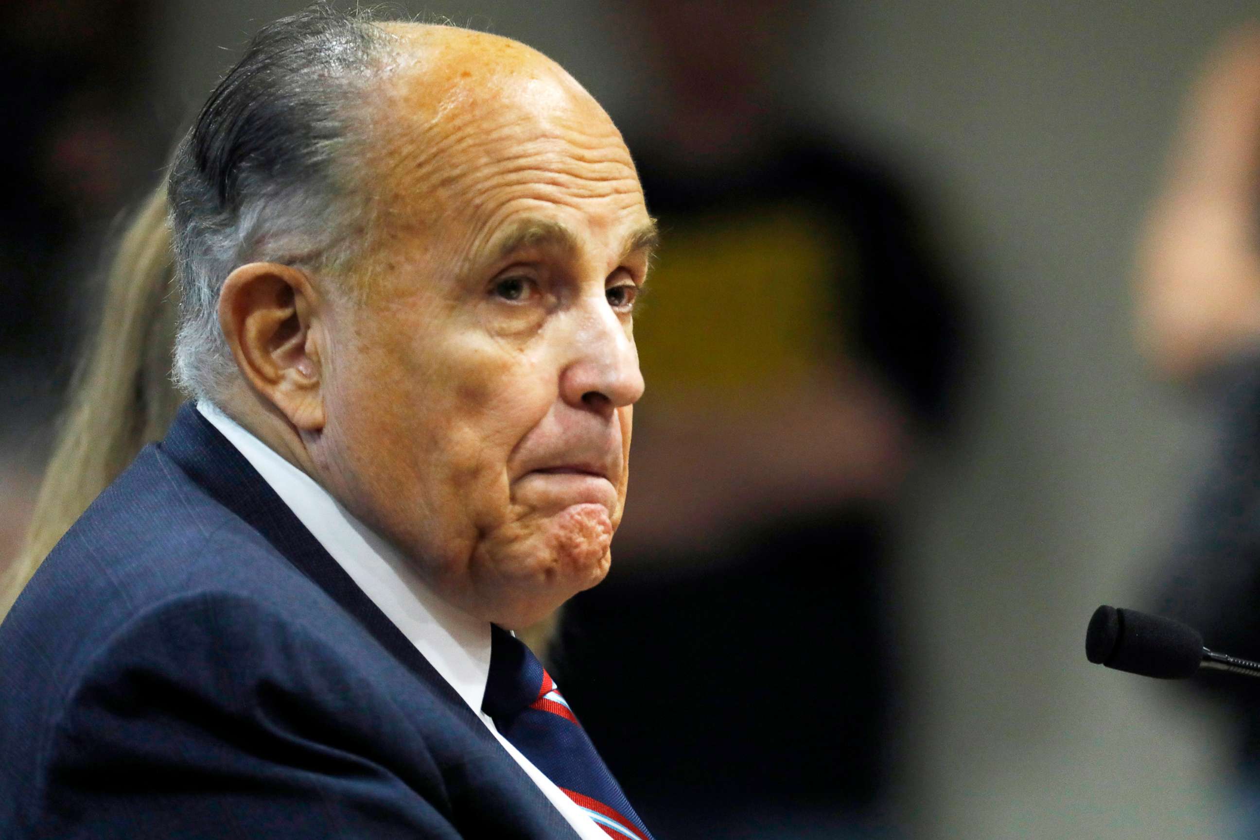 PHOTO: Rudy Giuliani attends a meeting of the Michigan House Oversight Committee in Lansing, Mich., Dec. 2, 2020.