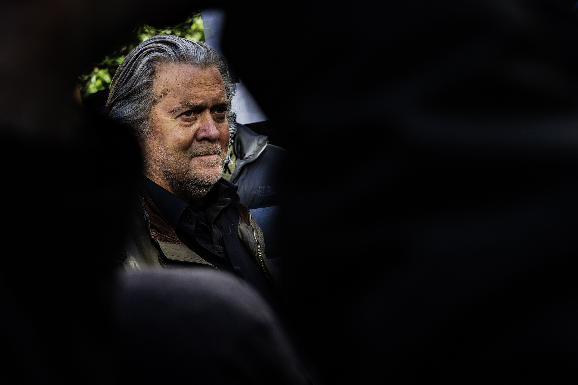 PHOTO: Steve Bannon, former adviser to Donald Trump, speaks to members of the media after appearing in federal court in Washington, Nov. 15, 2021.