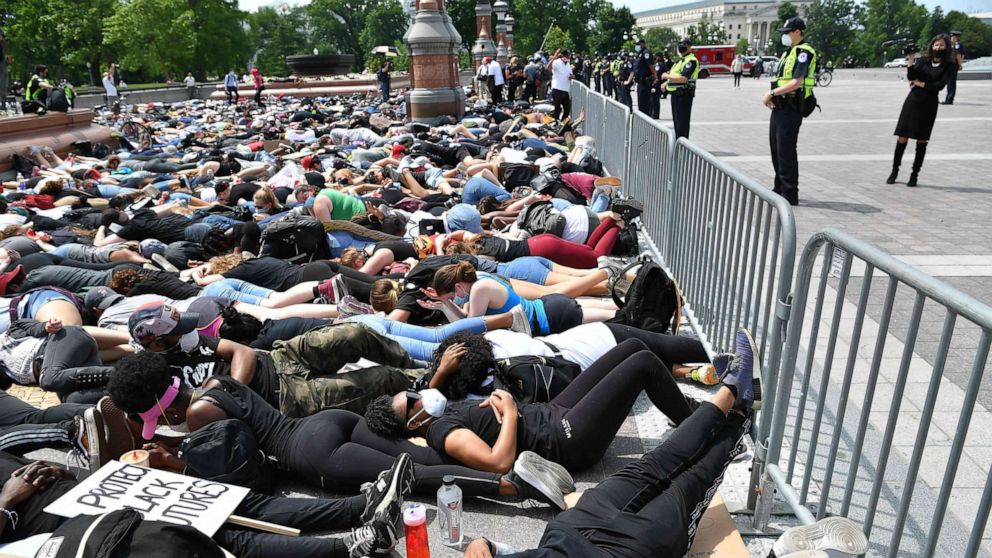 PHOTO: People lay down in protest over the death of George Floyd near the U.S. Capitol, June 3, 2020, in Washington, D.C.