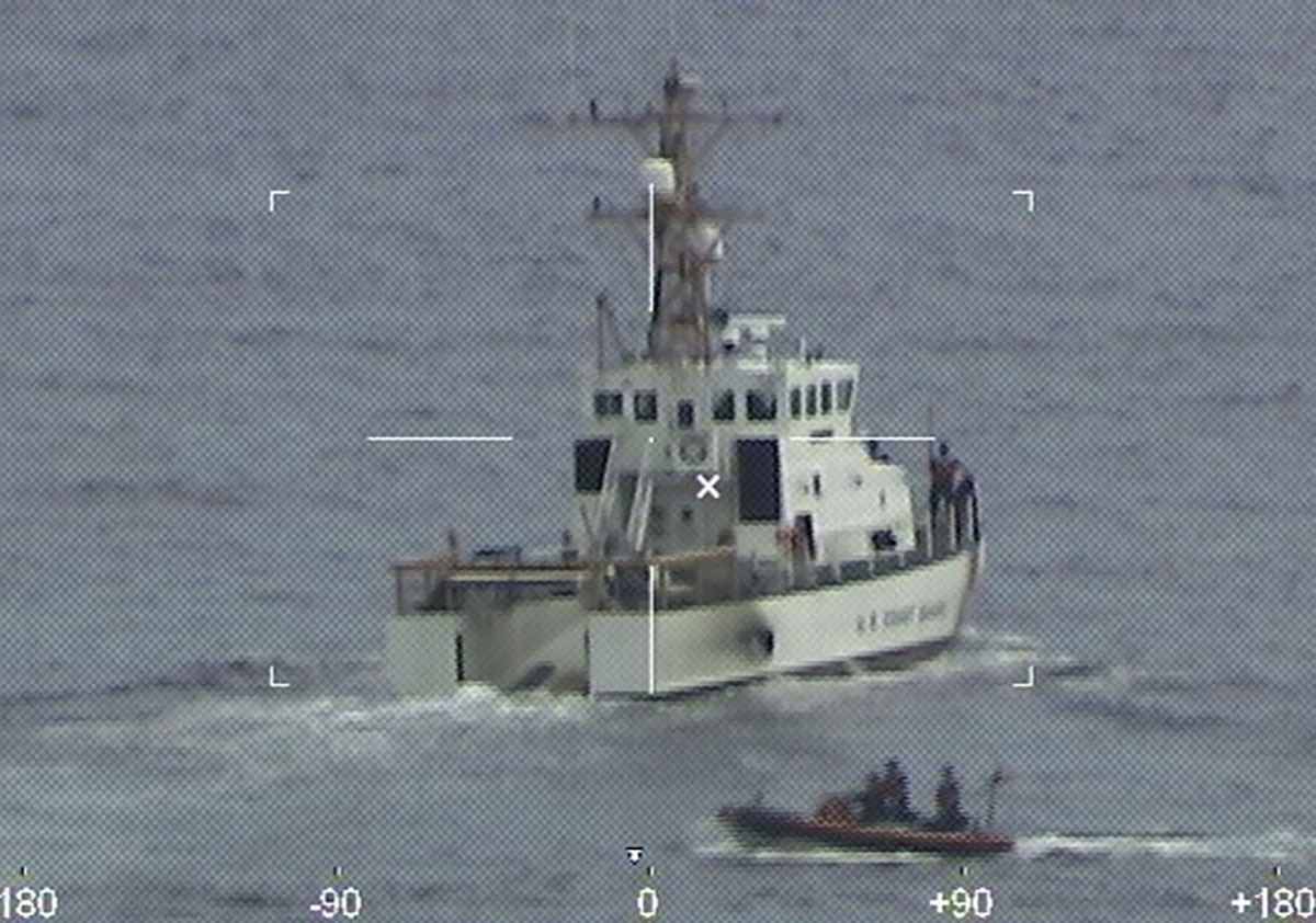 PHOTO: Coast Guard Cutter Ibis' crew searching for people missing from a capsized boat off the coast of Florida, Jan. 25, 2022.