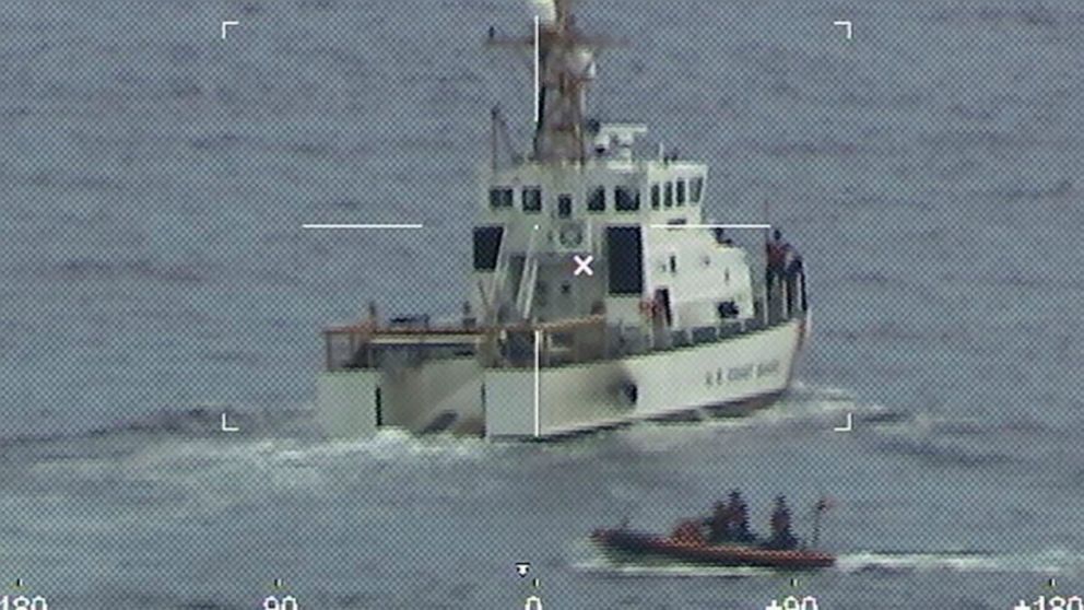 PHOTO: Coast Guard Cutter Ibis' crew searching for people missing from a capsized boat off the coast of Florida, Jan. 25, 2022.