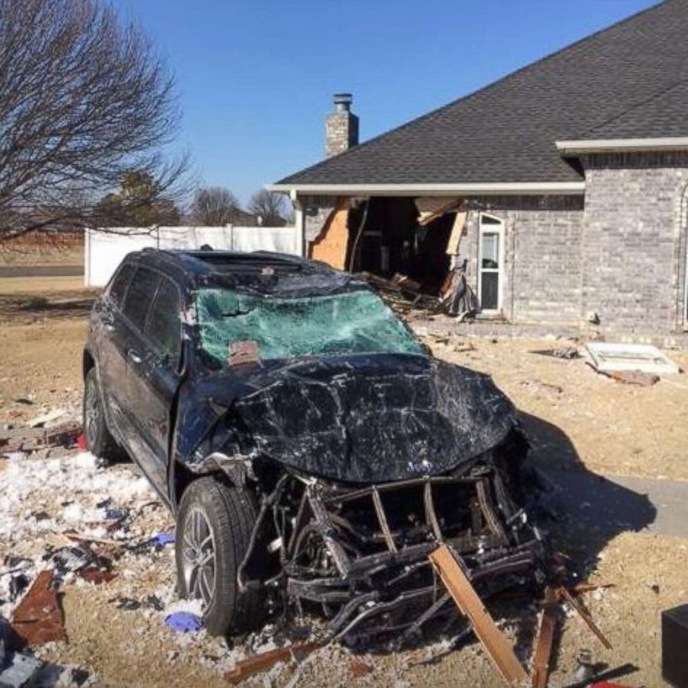 PHOTO: A car crashed into a home in Oklahoma City, Oklahoma, Feb. 4, 2018.