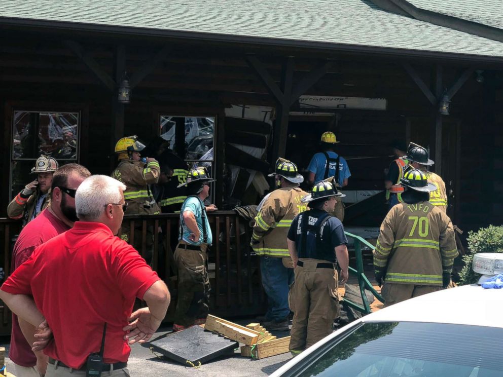 PHOTO: Authorities work the scene of a restaurant where police say a man intentionally rammed a vehicle into the steak and seafood eatery shortly after midday Sunday, May 20, 2018, in Bessemer City, N.C.