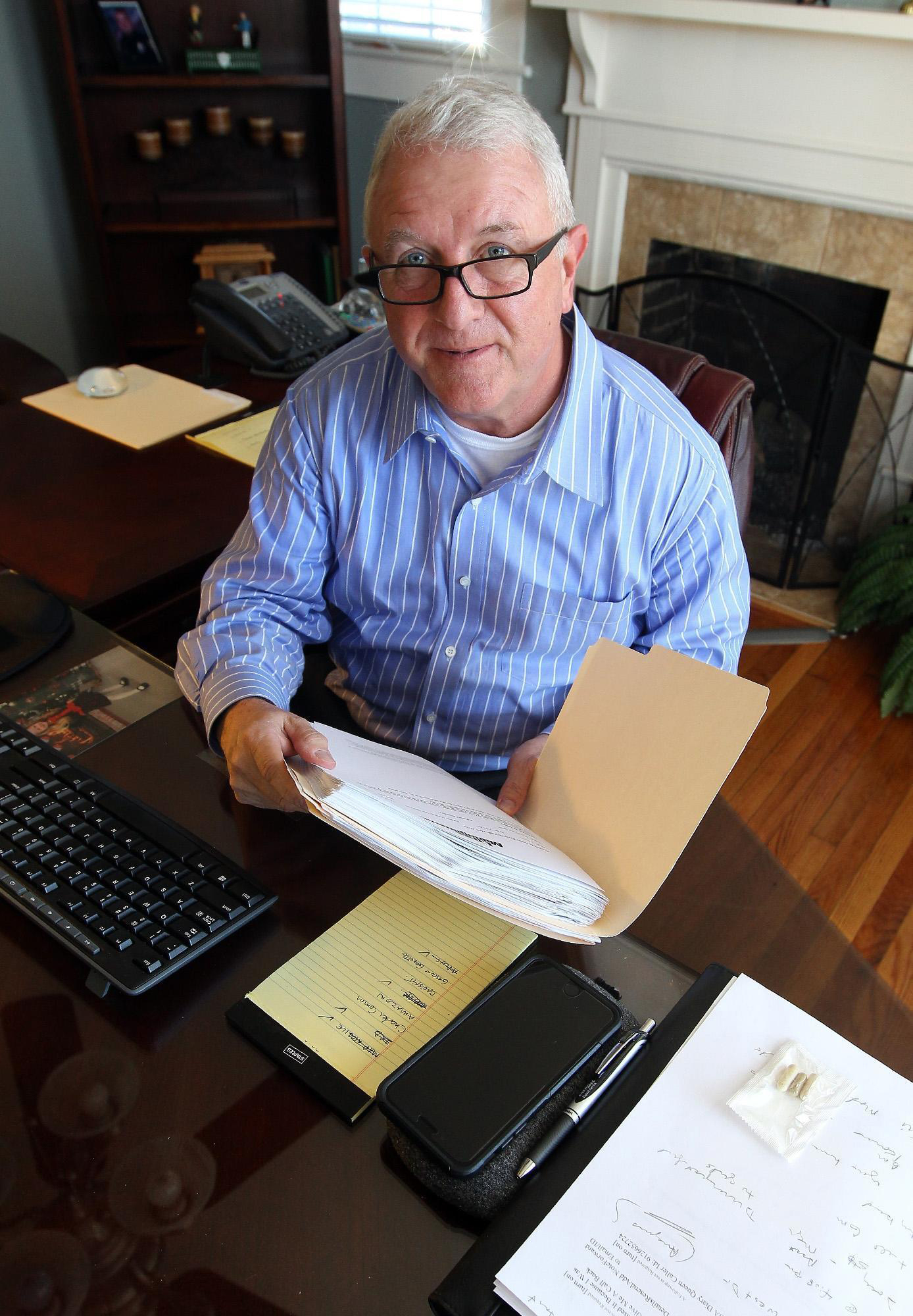 PHOTO: This 2017 photo shows Roger Self in his office at Southeastern Loss Management, in Dallas, N.C.