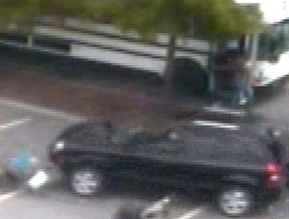 PHOTO: A black SUV drives in a North Carolina parking lot where police say it struck six migrant workers, in a photo released on July 31, 2023, by the Lincolnton Police Department, which requested public help in identifying the driver.