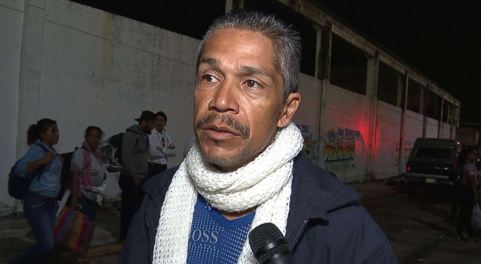 PHOTO: ABC News interviews Rafael Garcia of Guatemala, who is traveling with his 13-year-old daughter and baby son, who is 14 months old with the caravan headed to the United States. 