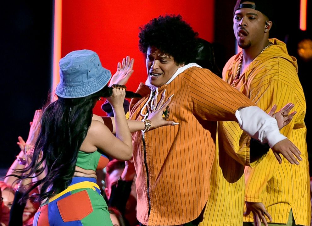 PHOTO: Recording artists Cardi B and Bruno Mars perform onstage during the 60th Annual GRAMMY Awards at Madison Square Garden, Jan. 28, 2018, in New York.