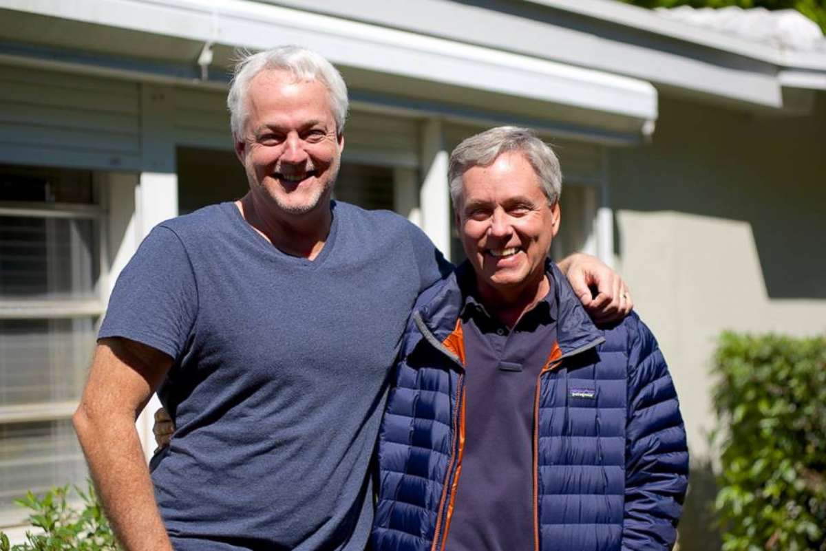 Author Carl Hiaasen poses with his brother, Rob, left, who was killed in the newspaper shooting in Annapolis, Md., June 28, 2018.