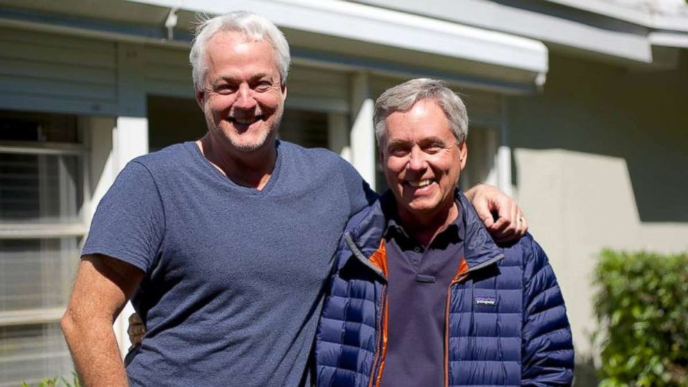 Author Carl Hiaasen poses with his brother, Rob, left, who was killed in the newspaper shooting in Annapolis, Md., June 28, 2018.