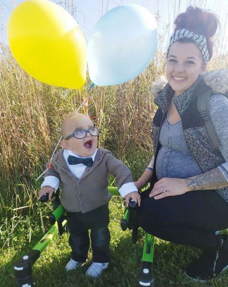 PHOTO: Brantley Morse, 2, smiles at his mother, Brittany Morse, while dressed as Carl from the Pixar film, "Up," at a fall festival in Ohio, October 2019.