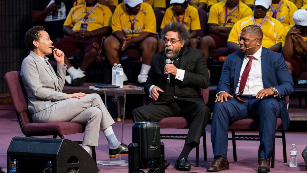 PHOTO: Yvette Carnell, Cornel West and Antonio Moore are shown at the Inagural ADOS Conference at St. Stephen Church, in Louisville, Ky., Oct. 4, 2019.