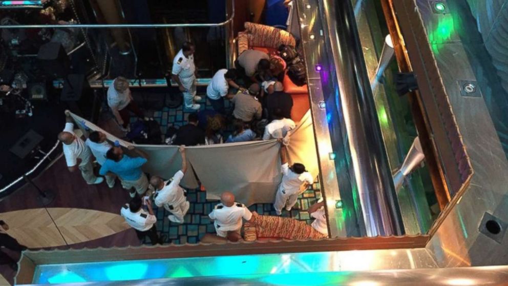 A girl fell from one deck to another on the Carnival Glory cruise ship in Miami, Oct. 14, 2017.