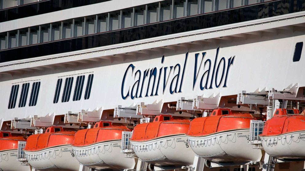 PHOTO: In this March 3, 2022 file photo The Carnival Valor cruise ship sets sail from the Port of New Orleans in New Orleans.