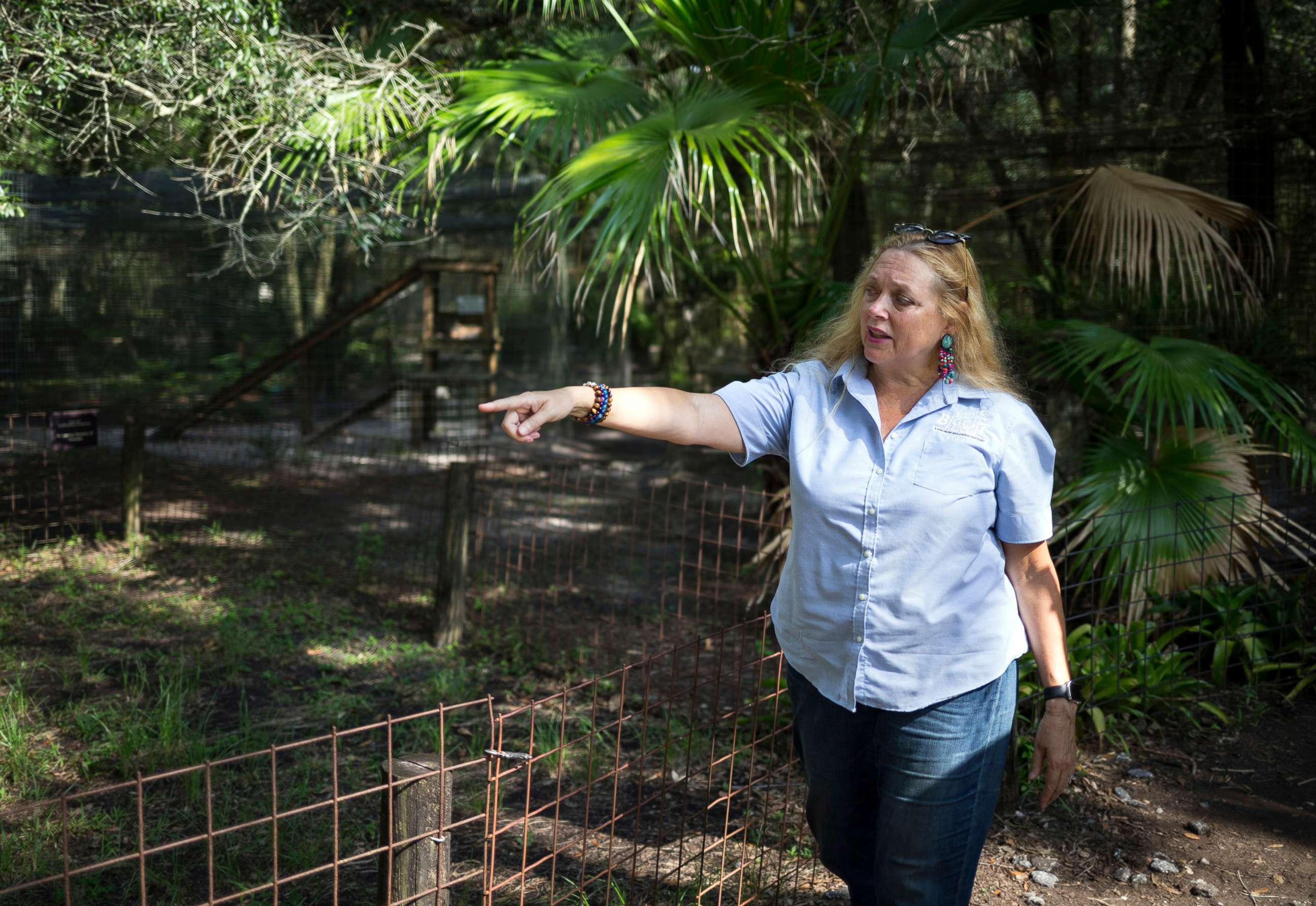 PHOTO: In this July 20, 2017, file photo, Carole Baskin, founder of Big Cat Rescue, walks the property near Tampa, Fla.