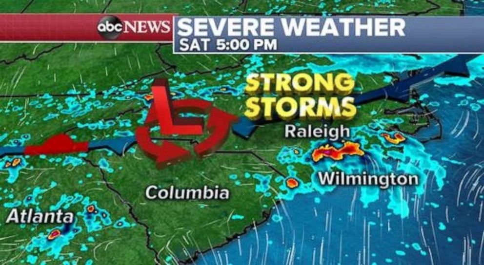 PHOTO: Strong storms are possible in the Carolinas, especially along the coast, on Saturday evening. 