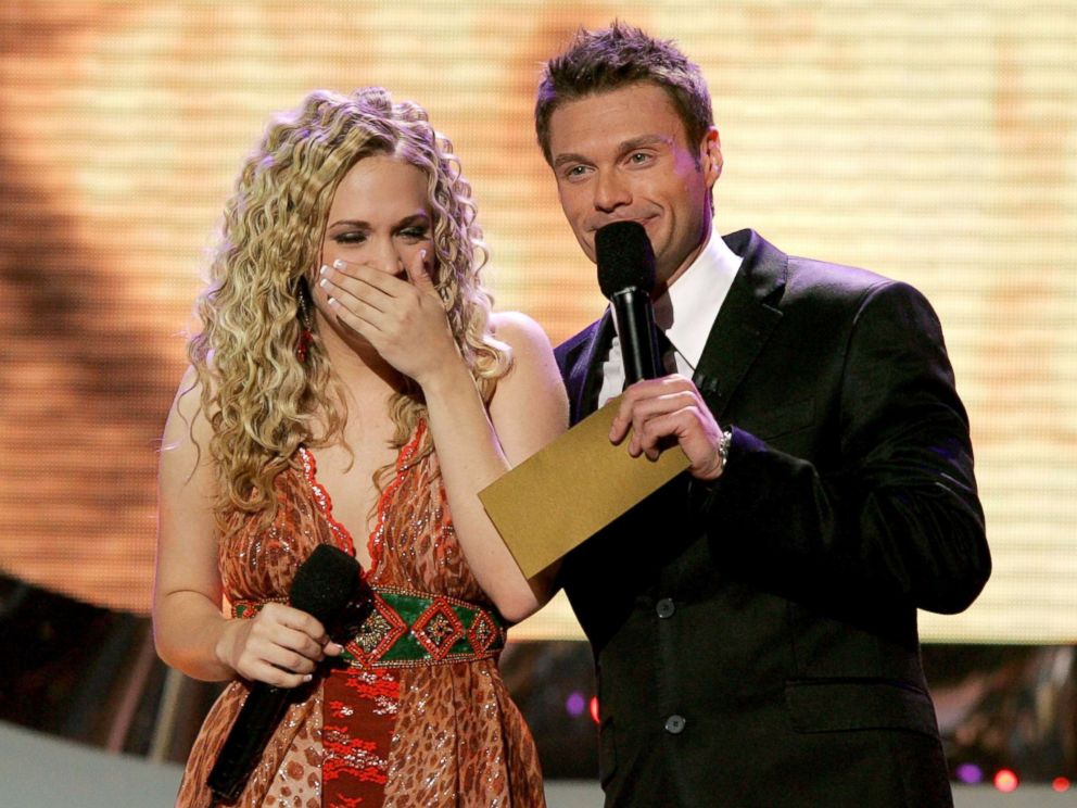 PHOTO: Singer Carrie Underwood is named the new American Idol by host Ryan Seacrest during the American Idol Finale at the Kodak Theatre, May 25, 2005, in Hollywood, Calif.