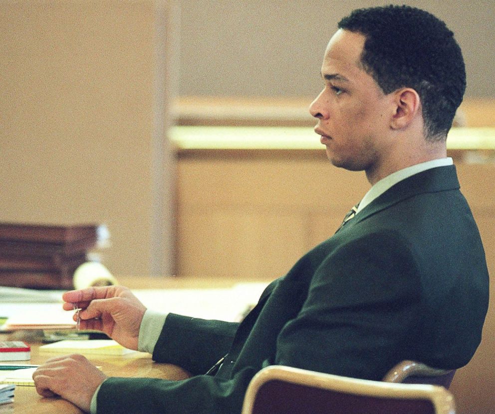 PHOTO: Former Carolina Panthers football player Rae Carruth sitting at the defense table during his trial in Charlotte, N.C., Jan. 3, 2001.