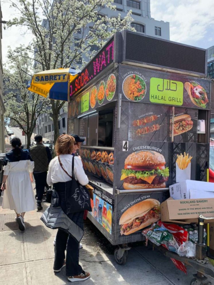 PHOTO: A Halal cart is shown on the corner of Everitt St and Old Fulton in Brooklyn, N.Y., on April 16, 2022.