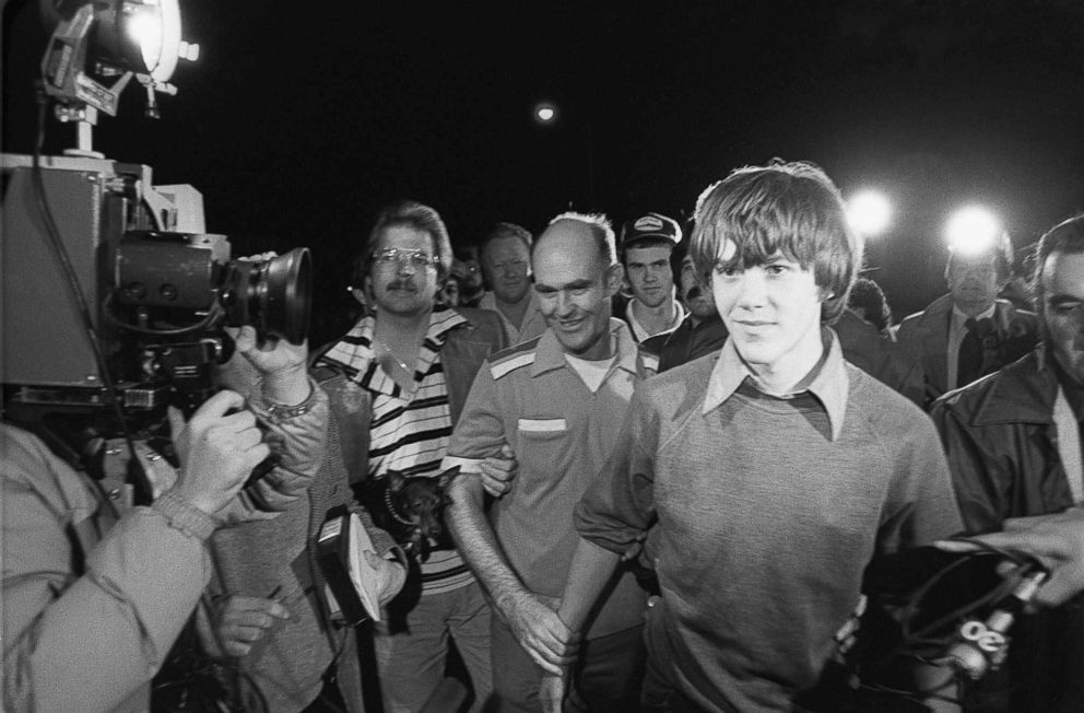 PHOTO: Surrounded by TV cameras, Steven Stayner, right foreground, and and his brother Delbert Stayner are shown walking toward their Merced County, Calif., home, March 2, 1980, as Steven was reunited with his family following a 7-year kidnap ordeal.