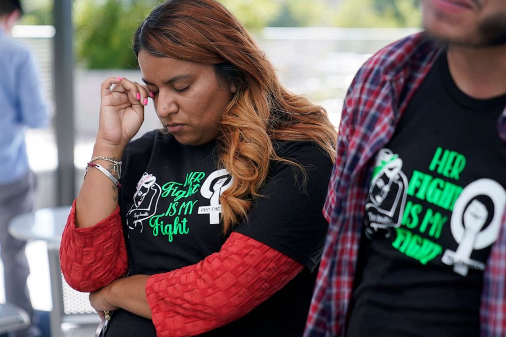 PHOTO: Samantha Casiano, who was forced to carry a nonviable pregnancy to term and give birth to a baby who died four hours after birth, stands outside the Travis County Courthouse, July 19, 2023, in Austin, Texas.