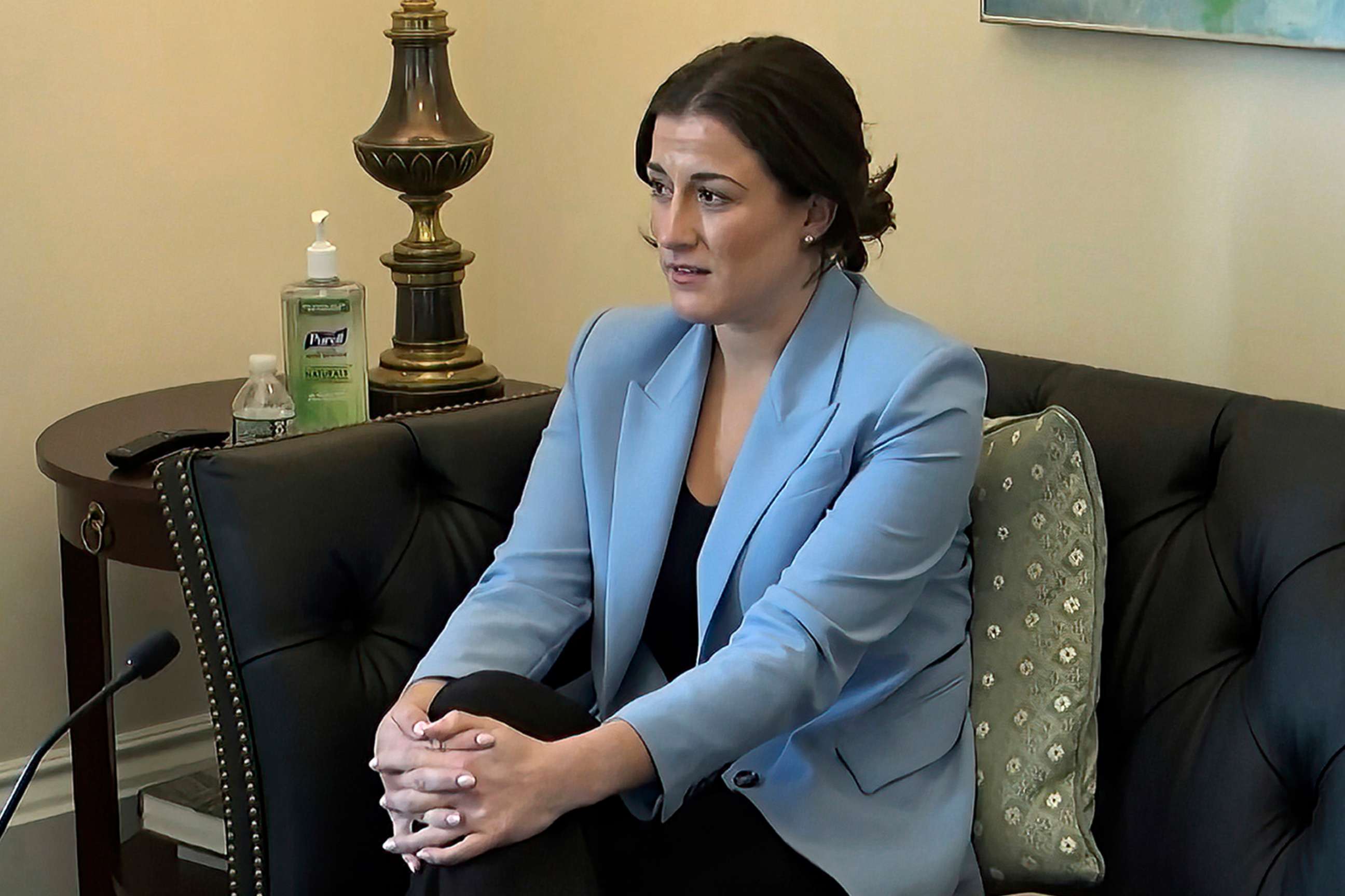 PHOTO: Cassidy Hutchinson, former aide to Trump chief of staff Mark Meadows, displayed at a hearing by the House select committee investigating the Jan. 6 attack, June 23, 2022, Capitol Hill in Washington.