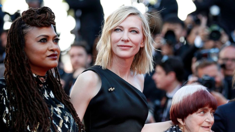 PHOTO: Cate Blanchett, Ava DuVernay and Agnes Varda walk the red carpet in protest of the lack of female filmmakers in Cannes, France, May 12, 2018.