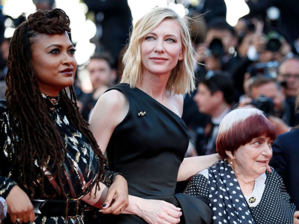 PHOTO: Cate Blanchett, Ava DuVernay and Agnes Varda walk the red carpet in protest of the lack of female filmmakers in Cannes, France, May 12, 2018.