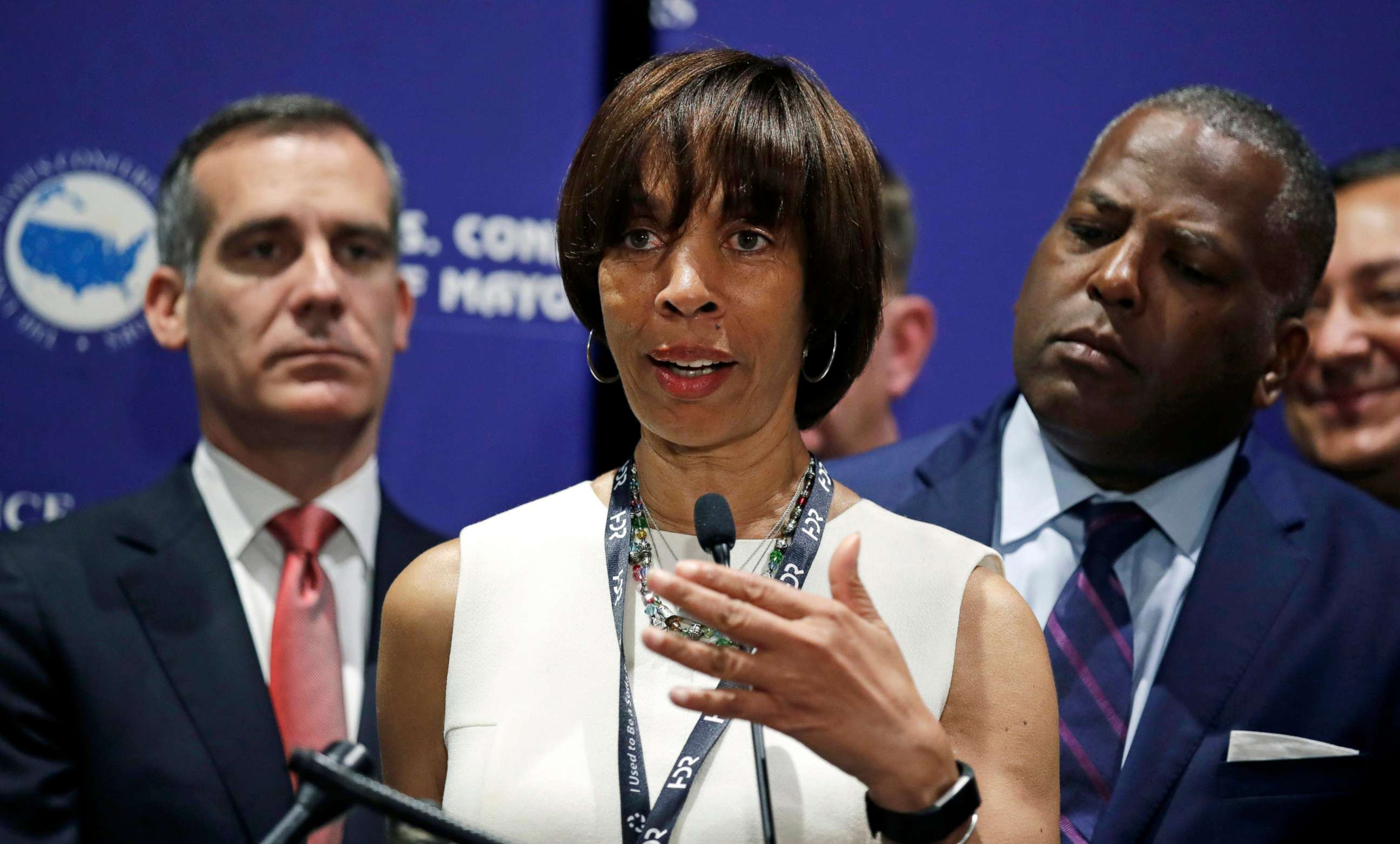 PHOTO: Baltimore Mayor Catherine Pugh addresses a gathering during the annual meeting of the U.S. Conference of Mayors in Boston, June 8, 2018. 