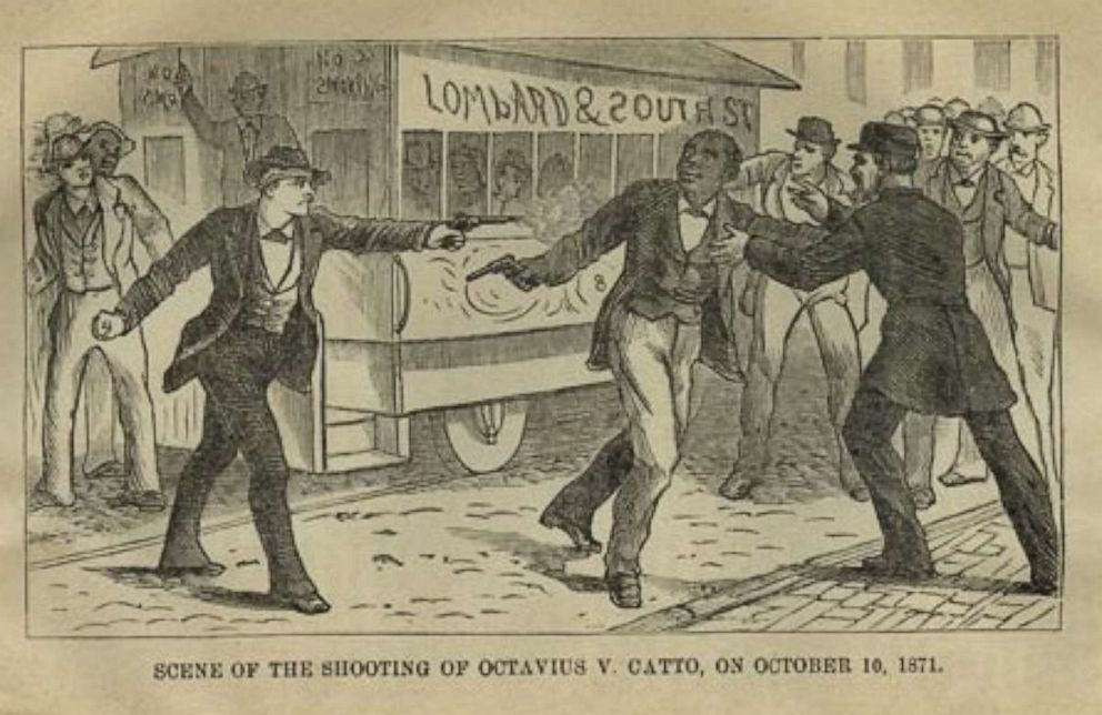 PHOTO: This depiction of the murder of Octavius V. Catto was based on testimony provided by witnesses during Frank Kelly’s trial in 1877.