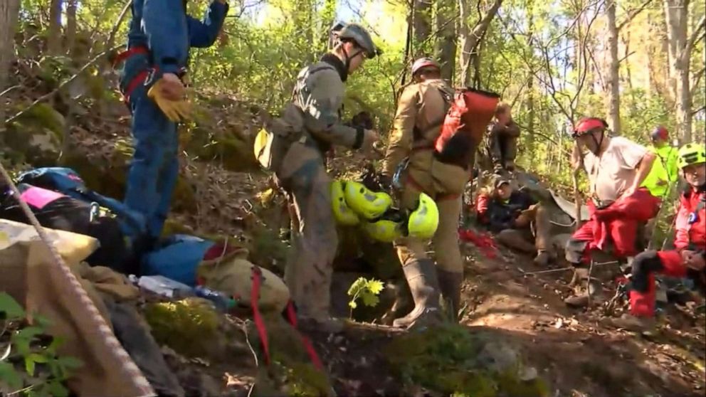 PHOTO: Search-and-rescue for the Virginia Department of Emergency Management attempt to rescue five men from a cave in Cleveland, Va., April 28, 2019.  