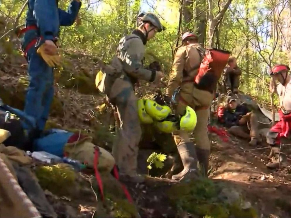 PHOTO: Search and Rescue for the Virginia Emergency Management Department, which is trying to rescue five men from a Cleveland, Virginia, cave, April 28, 2019. 