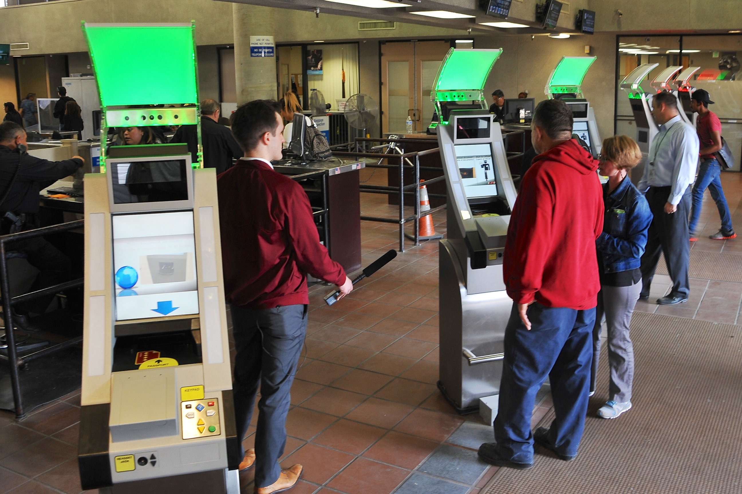 PHOTO: U.S. Customs and Border Protection test new biometric technologies with face and iris cameras at the Otay Mesa border pedestrian crossing in San Diego, Calif. on Dec. 10, 2015.