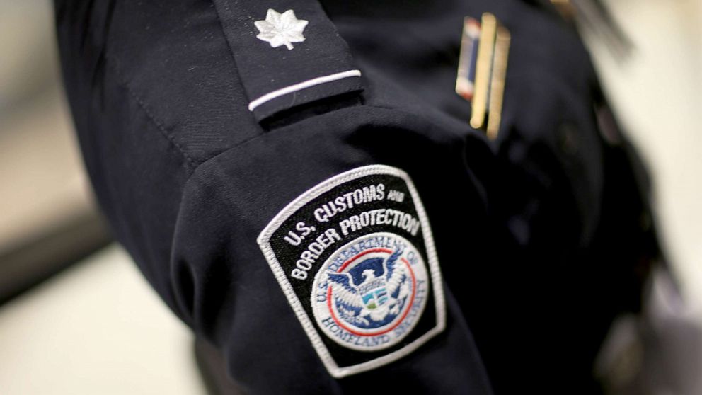 PHOTO: A U.S. Customs and Border Protection officer's patch is seen as they unveil a new mobile app for international travelers arriving at Miami International Airport on March 4, 2015 in Miami, Florida.