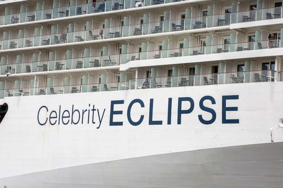 PHOTO: The cruise ship Celebrity Eclipse sits idle as entertainment venues remain closed due to coronavirus on April 11, 2020, in San Diego.