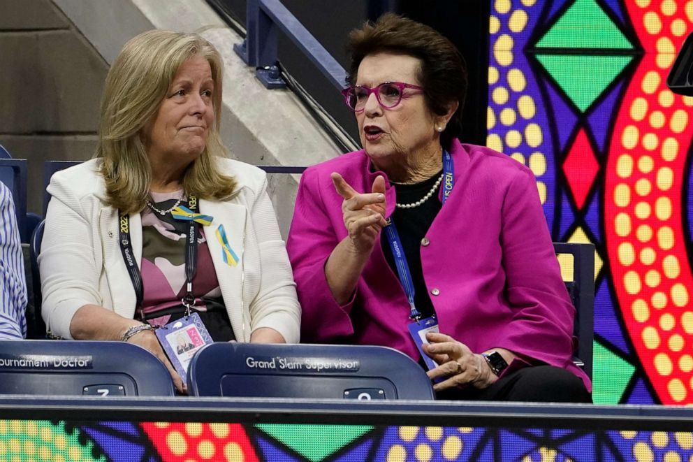 PHOTO: Billie Jean King during a match between Serena Williams and Anett Kontaveit at the second round of the U.S. Open tennis championships in New York, Aug. 31, 2022.