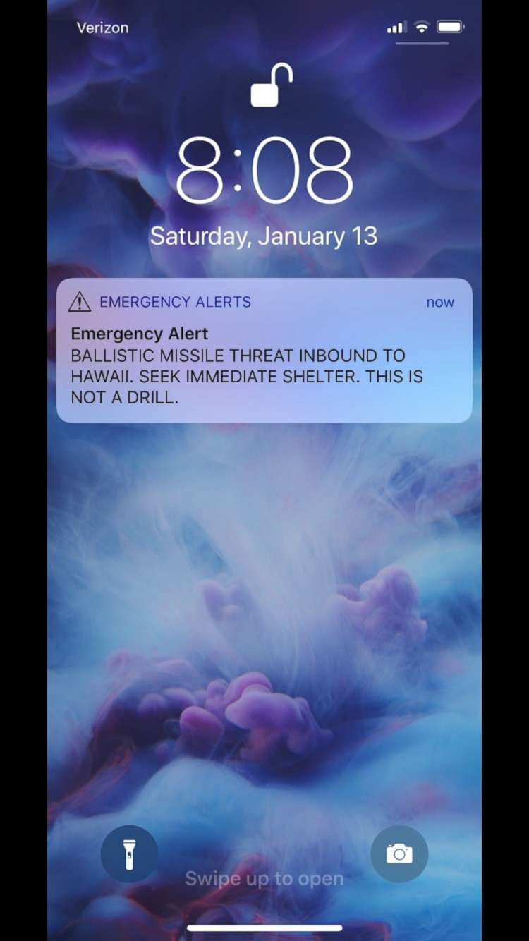 PHOTO: A mistaken alert went out Saturday warning of a missile headed toward Hawaii, Jan. 13, 2018.