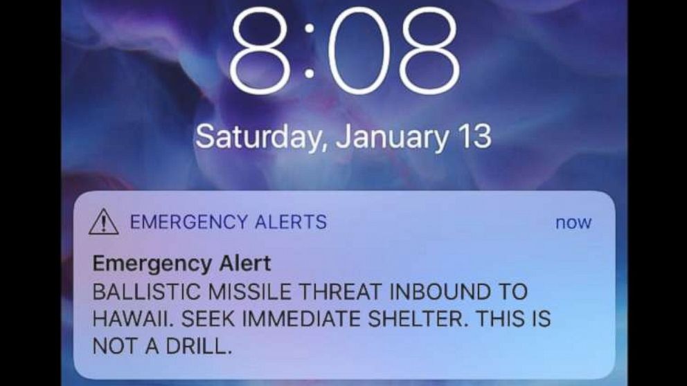 PHOTO: A mistaken alert went out Saturday warning of a missile headed toward Hawaii, Jan. 13, 2018.