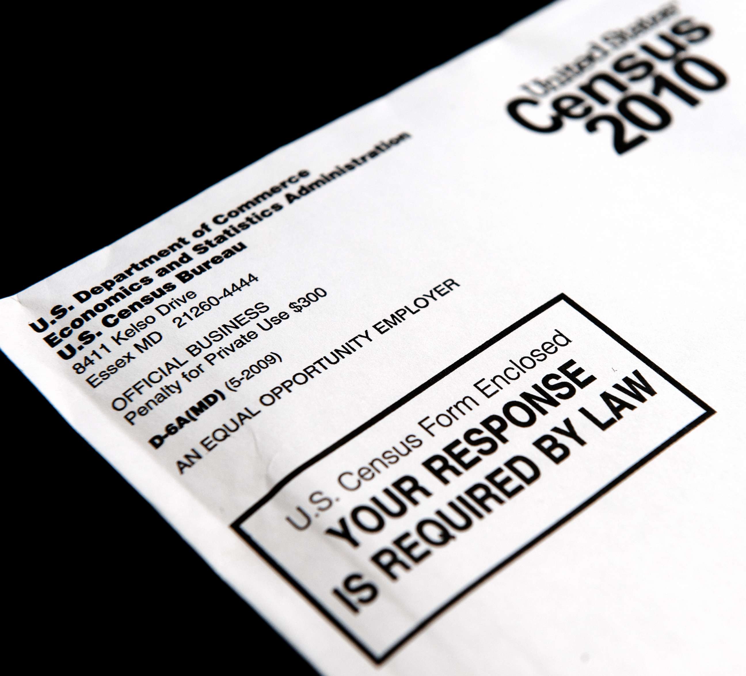 PHOTO: The official U.S. Census form is pictured on March 18, 2010 in Washington, D.C.