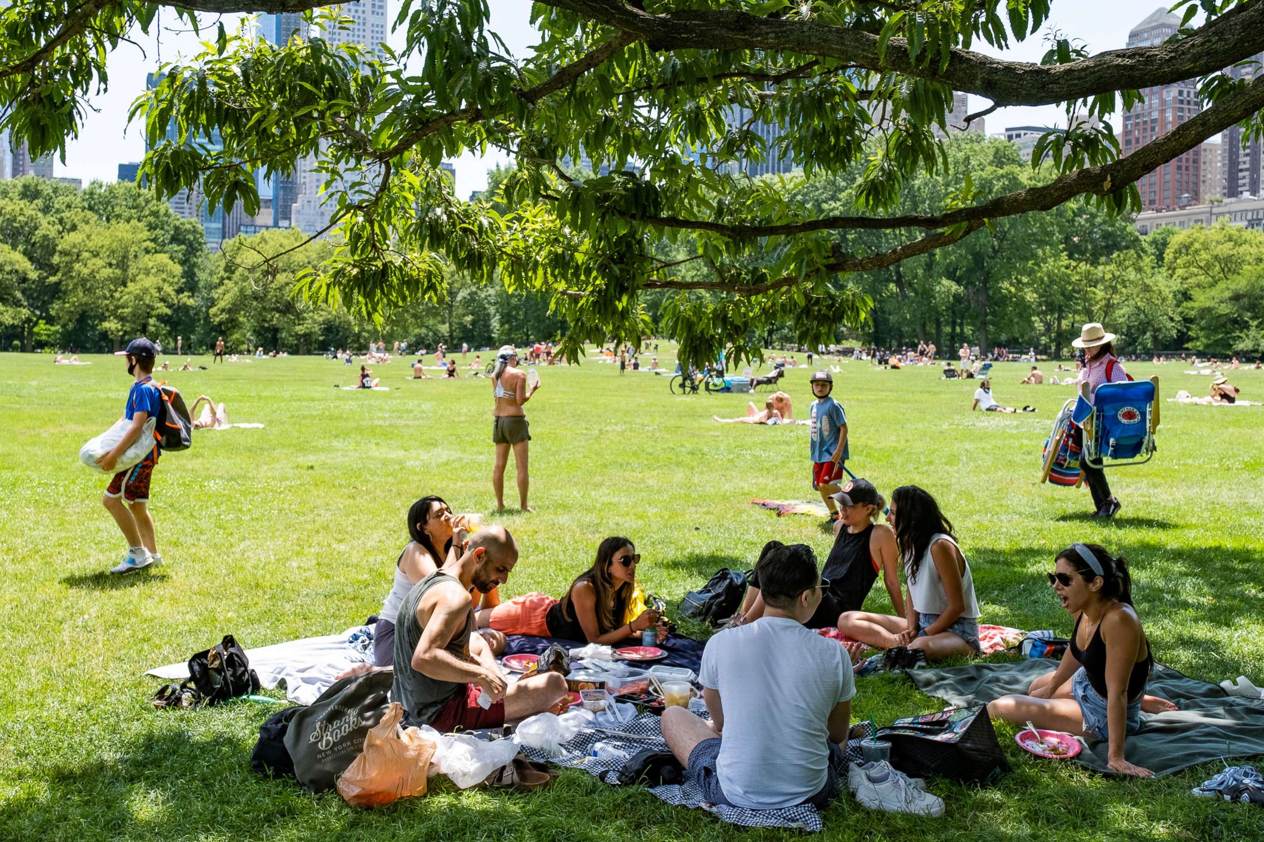 PHOTO: In this June 21, 2020, file photo, people enjoy the weather in Central Park in New York.