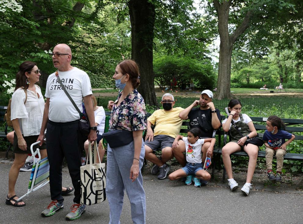 PHOTO: People enjoy Central Park in the Manhattan borough of New York, May 23, 2021. 