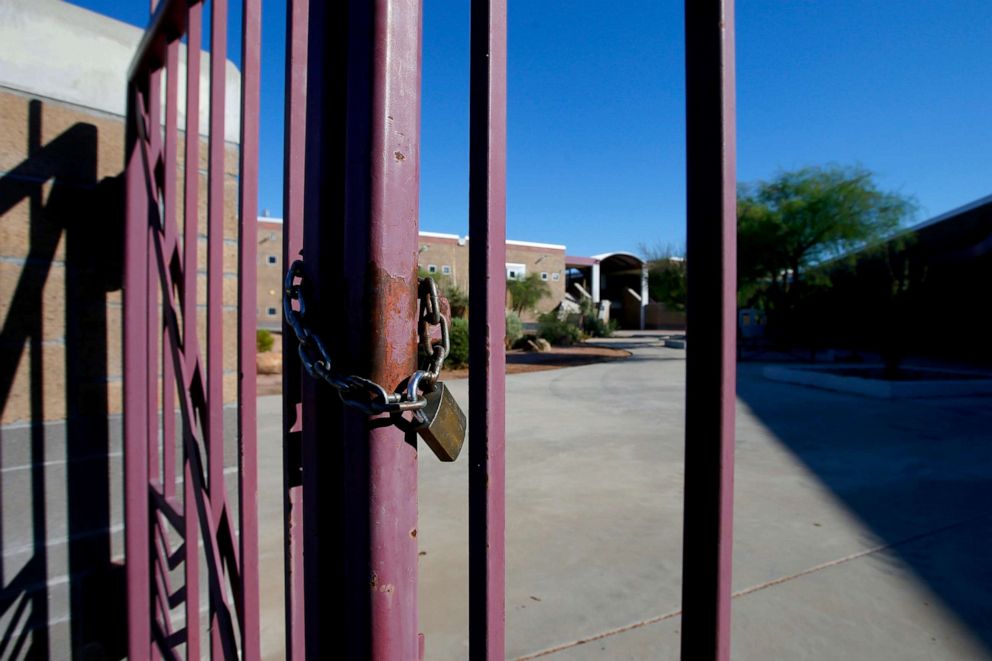 PHOTO: Cesar Chavez High School in Phoenix, Arizona, is closed to students for in-person learning on Aug. 6, 2020.