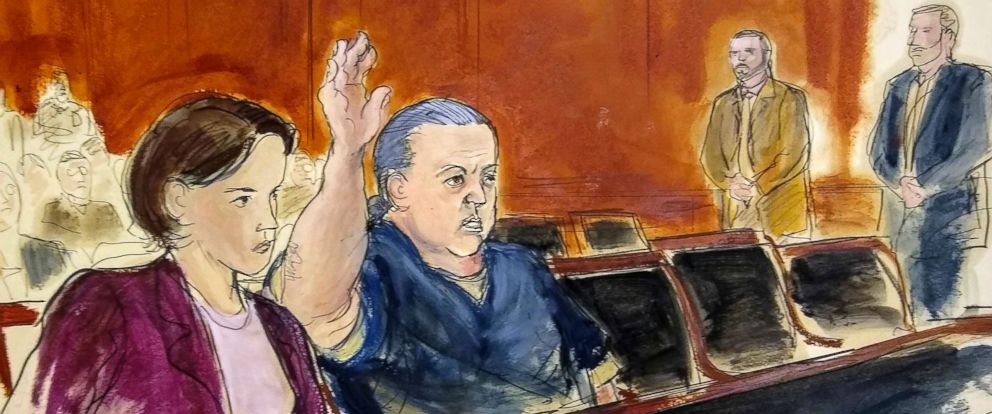 PHOTO: Pipe bombs suspect Cesar Sayoc is seated in court during his presentment in Manhattan Federal Court, Nov. 6, 2018, in New York.