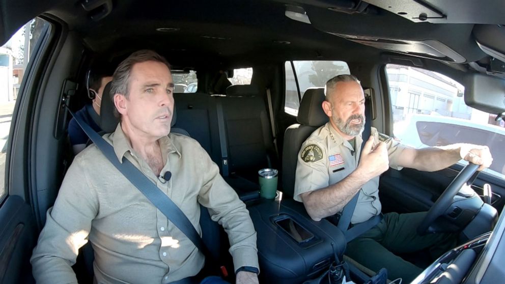 PHOTO: Riverside County Sheriff Chad Bianco talks with ABC News' Bob Woodruff about the increase in fentanyl sales.