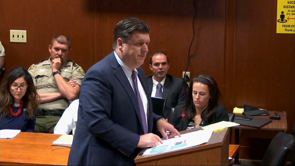 PHOTO: Defense attorney Chad Frese makes closing arguments in Cristhian Bahena Rivera's murder trial of University of Iowa student Mollie Tibbetts, May 27, 2021, in Davenport, Iowa.