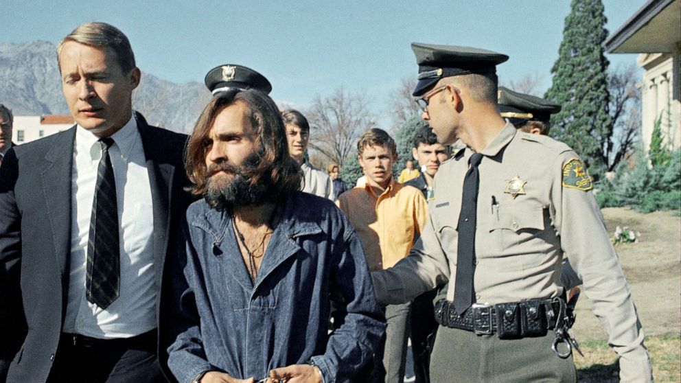 PHOTO: Charles Manson, leader of a cult linked to the Sharon Tate murders, is escorted from jail to the courtroom at Independence, Calif., Dec. 3, 1969.